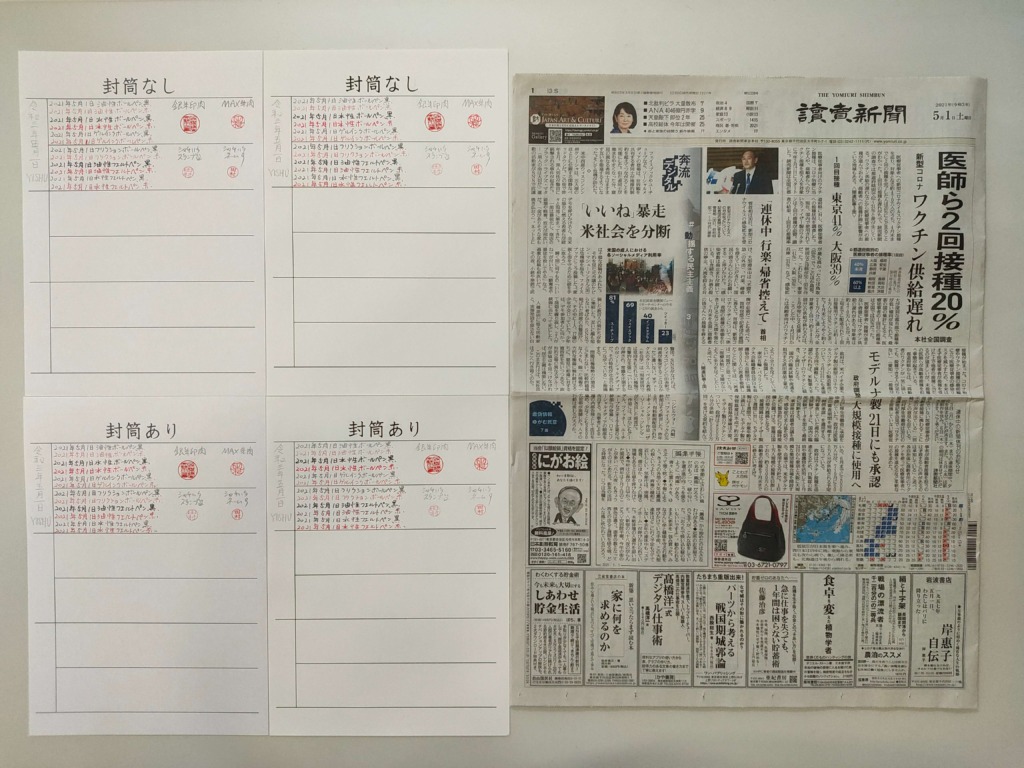 筆跡鑑定と印章鑑定の研究用試料の作成：2021年5月1日