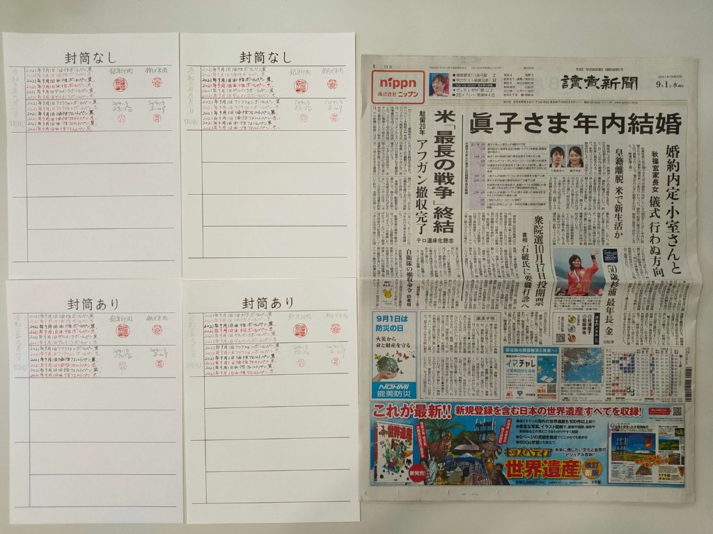 筆跡鑑定と印章鑑定の研究用試料の作成：2021年9月1日