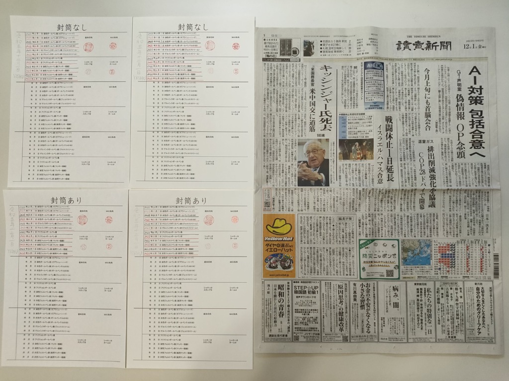 筆跡鑑定と印章鑑定の研究用試料の作成：2023年12月1日